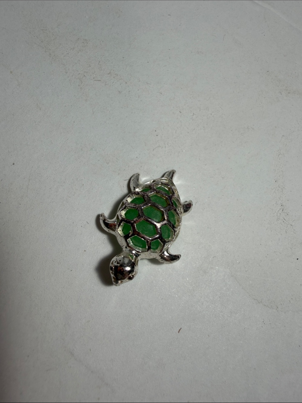 Silver Turtle Pin with Green Enamel Shell